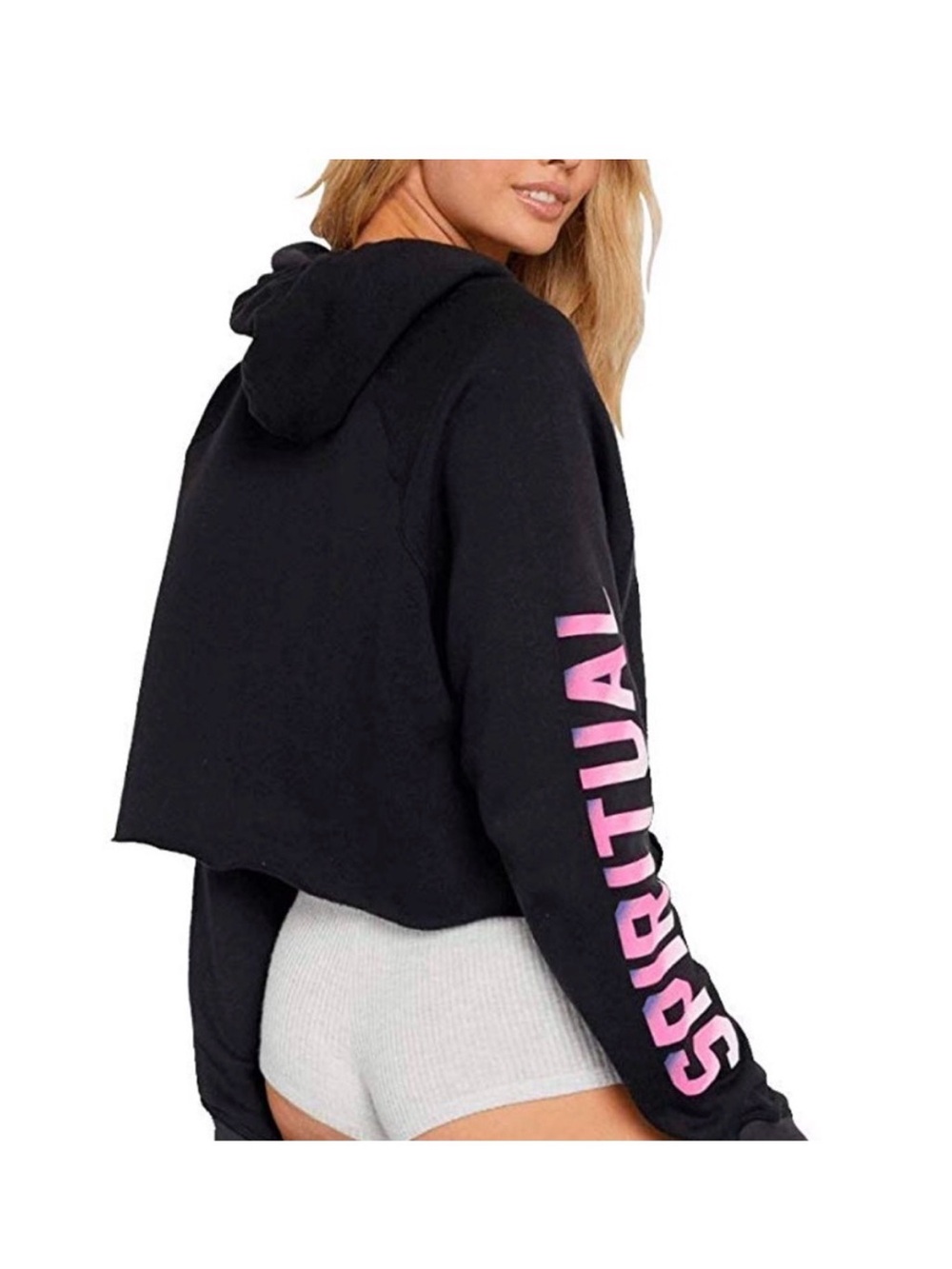 Spiritual Gangster Black Hoodie with Pink Sleeve Logo- Stella Rocker - Picture 3 of 4